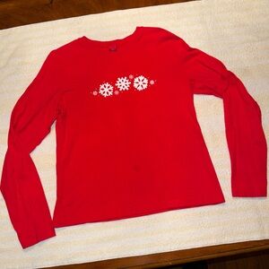 Target Ladies Size L Red Long Leave Shirt With snowflakes